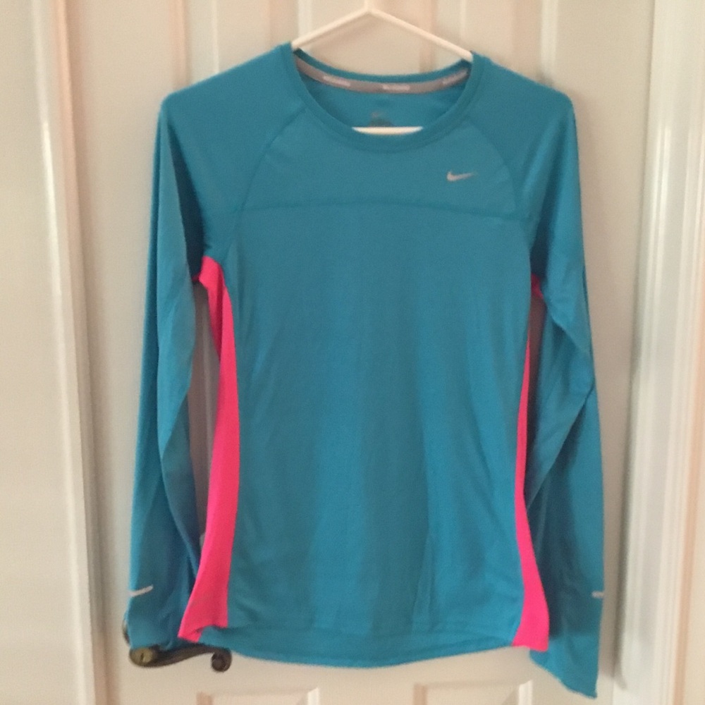 Nike Running blue Dri-Fit Long Sleeve Athletic Shirt with Pink Side Panels